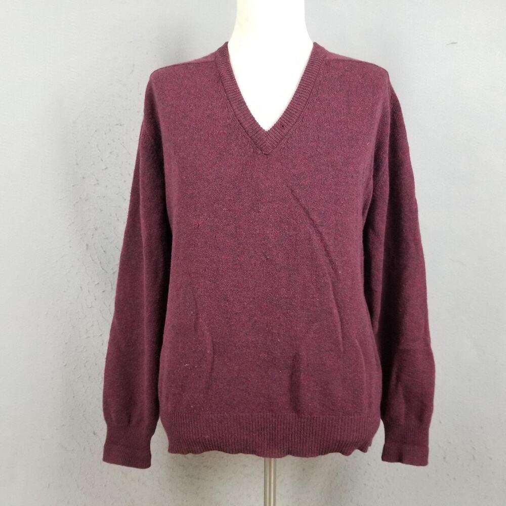 Weymouth Hunt Sweater Mens XL Burgundy 100% Lambswool V Neck Knit Pullover‎
